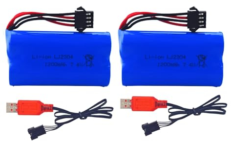 2PCS 7.4V 1200mah SM-4P Stecker Akku mit USB Ladekabel für EC08 RC Spielzeugauto Modell Geländefahrzeug Klettern Drift Racing Fernbedienung Boot Batterie