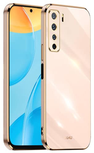 HONLEN Custodia per HUAWEI P40 Lite 5G (6.5 Inches), Cover Morbida in Silicone TPU, Design del Telaio Galvanico - Rosa