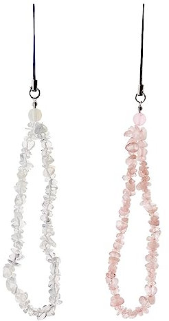 EMSea 2PCS Phone Charm Crushed Stone Anti-Lost Phone Chain Lanyard Hand Wrist Strap Hanging Strap Bracelet for Keychains Wallet Handbag Decoration 25cm (Pink & White)