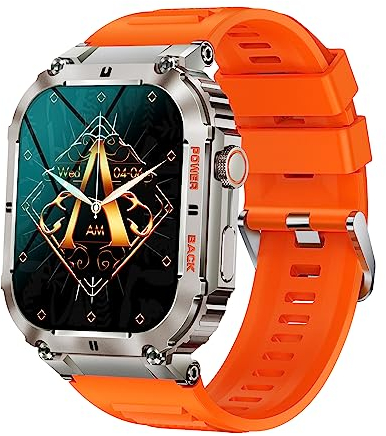 Smartwatch Herren Militär Outdoor Smartwatch mit Telefonfunktion Fitnessuhr Schrittzähler Uhr Herren mit Herzfrequenz-/Blutdruckmessung Schlafmonitor Sportmonitor von Kalorienverbrauch Kilometerstand