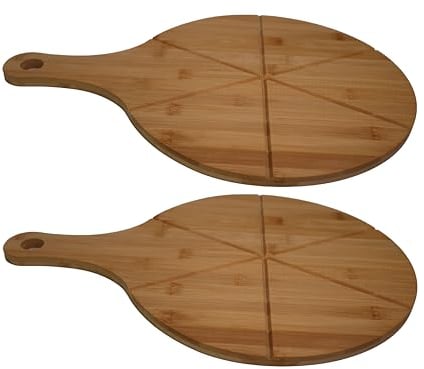 hausleben Pizzateller 33cm holz (2er-3er-4er Set) - Pizzabrett groß mit Griff, Platzteller, Pizzabrett rund, pizza holzbrett, pizza plate, pizza schneiderbrett, Serviceteller