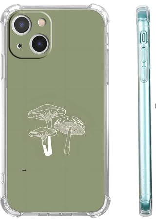 Sage Green Mushroom Case Compatible with iPhone 13,Minimalist Aesthetic Plant Case for Men Women, Unique Trendy Bumper TPU Case for iPhone 13