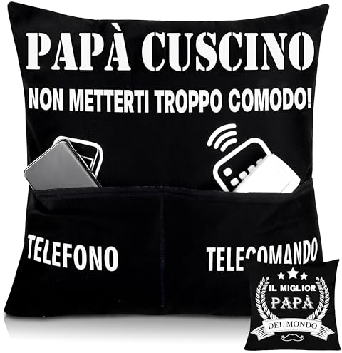 Shoppawhile Regalo Papà Compleanno Cuscino 45x45 Regalo Papa Natale Festa del Papa Idee Regalo, Regali per Papà Cuscino da Divano Stampato Fronte-Retro con 2 Tasche