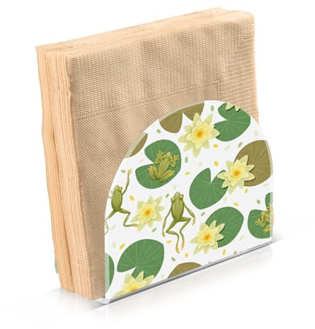 Kcldeci Acryl-Serviettenhalter, Frösche und Seerosen, transparenter Serviettenhalter für Tische, Küche, Restaurant, Heimdekoration, moderner dekorativer Halter für Abendessen, Papierservietten, 2