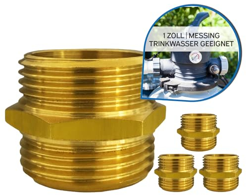 kör4u 4x Doppelnippel Messing, 1 Zoll x 1 Zoll, Außengewinde, Verbindungsstück, Doppelanschluss, Trinkwasser geeignet