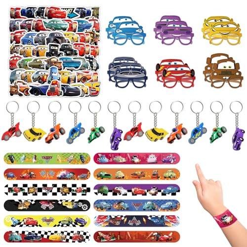 JWTRSVTY Cars Bambini Compleanno di Feste Regalo, 86Pcs Regali per Feste di Cars, Car Feste Tema Regali, Cartone Animato Festa Regali, Cars Gadget Compleanno Giocattoli, Set di Giocattoli per Feste