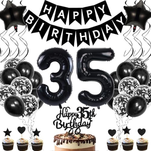 Anlgdi Geburtstagsdeko 35 Jahre Mann Frau, Luftballons 35. Geburtstag Dekoration, Schwarz Tortendeko Geburtstags 35 Jahre Frauen, Folienballon Zahl 35 Schwarz, Deko 35. Geburtstag Männer