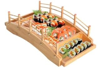 CioNeL Arch Bridge Sushi-Boot, hölzernes Sushi-Serviertablett, japanischer Sashimi-Sushi-Boot-Teller, Sushi-Brücken-Serviertablett for Zuhause, Restaurant, Bar(M)