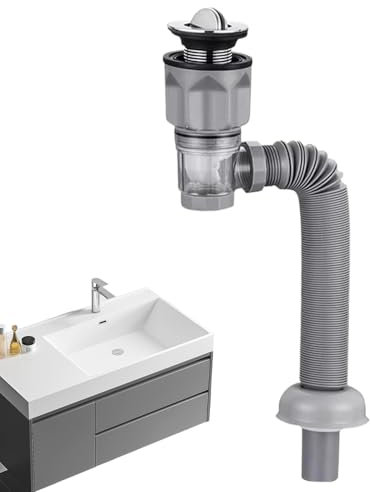 Kit de tubería de drenaje para fregadero, tubo de drenaje fácil de instalar, kit de fontanería para fregadero de baño, kit de tubería de drenaje flexible antifugas, trampa de residuos multifuncional