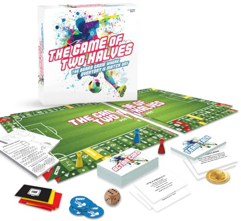 Game of Two Halves - Football Board Game with all the excitement of a real match including actions cards, red & yellow cards, goals, injuries, offsides & penalties! Football gifts, football game.