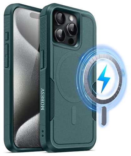 MOBESV Magnetisch Hülle für iPhone 15 Pro Max 6,7 Zoll, Handyhülle kompatibel mit MagSafe, Matte Stoßfeste Cover, Tannengrün