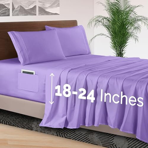 Elegant Comfort Set di lenzuola di lusso in microfibra 1500 di qualità alberghiera, con elastico tutto intorno, 45-61 cm, lenzuolo con angoli extra profondi, per letto matrimoniale, colore viola