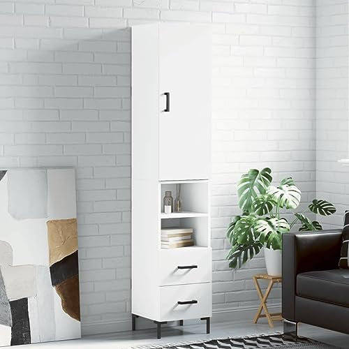 KLYEON Highboard Weiß 34,5x34x180 cm Holzwerkstoff,Weißes Highboard mit Stauraum Elegantes Wohnzimmermöbel aus langlebigem Holzwerkstoff Diele & Flur Möbel