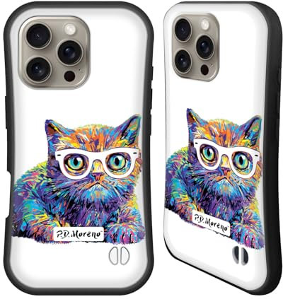 Head Case Designs Offizielle P.D. Moreno Katze Mit Brille Katzen Hybride Handyhülle Hülle Huelle kompatibel mit Apple iPhone 16 Pro