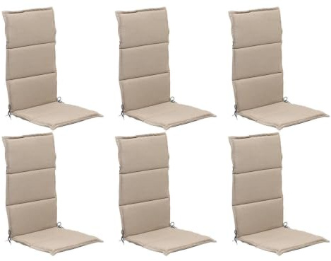 Home4You 6er Set Hochlehner-Stuhlauflagen in Creme – Gartenstuhlauflage 120 x 48 x 3 cm – 100% Polyester – Mit verstellbarem Gurtband & seitlichen Bindekordeln – Gefertigt in Deutschland