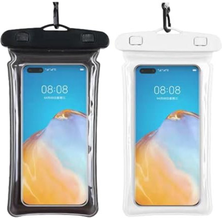 OUDQFCJ 2 Pezzi Custodia Impermeabile per Smartphone con Cinturino di Sicurezza, Cover Subacquea per Telefono Nero Bianco fino a 7,2 Pollici