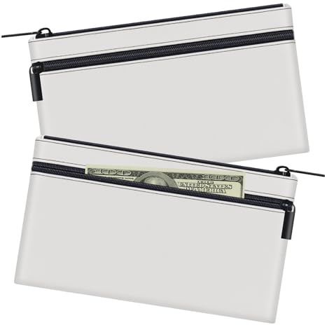 HAUTOCO 2 Stück Geldtaschen Banktasche, PU-Leder Zwei Taschen Geldmappe mit Reißverschluss für A5 Dokumententasche Geldscheintasche, Banktasche 28 x 15.5 cm für Geschäftlich Haushalt, Weiß