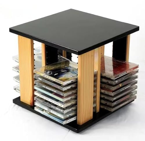 CD-Regal mit 48 Schlitzen – drehbarer Kassettenhalter und Präsentationsständer für Küche, Bad, Arbeitsplatte, stilvoller CD-Nizer für Musikliebhaber