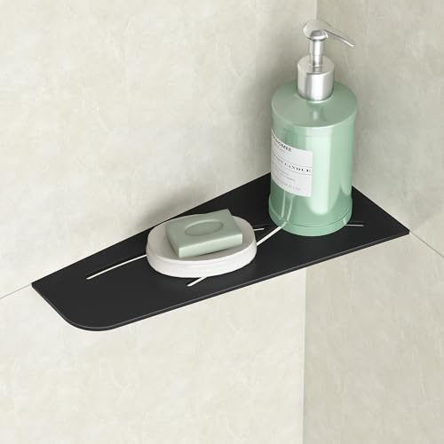 Neohomee Étagère de douche d'angle en acier inoxydable 304 - Noir - Étagère de douche encastrable pour rangement de salle de bain - Sans perçage