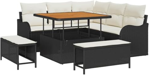 vidaXL Garten-Sofa-Set 8 pcs Schwarz Poly-Rattan, Garten und Terrasse, modernes Outdoor-Sofa-Set, robuste Möbel, Coole Sitzgelegenheit, wetterfestes Design
