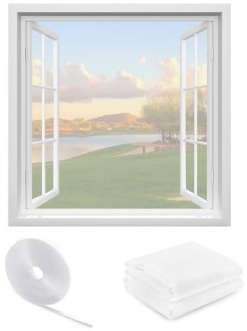 Mosquitera para ventana, 130 x 150 cm, protección contra insectos, recortable, protección contra mosquitos sin taladrar, con cinta de , para balcón, tragaluz, salón, color blanco