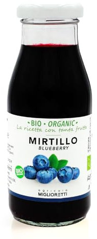 Agricola Miglioretti - 200ml Succo e polpa di mirtillo 100% Biologico, Spremuta a Freddo senza Zuccheri Aggiunti - Prodotto Italiano Naturale e Dissetante