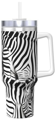 WOPQS Zebra - Vaso aislado reutilizable de acero inoxidable con asa, 1,134.0 g, para uso diario en el hogar