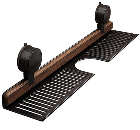 lyxamjrzyp Walnuss Badregal mit Saugnapf, Wandmontiertes Regal Ohne Bohren, Abnehmbarer Organizer für Waschbecken oder Arbeitsplatte(19.6in/50cm)