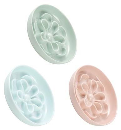 Gamelle Chat Anti Glouton Mélaminé - Gamelles à Alimentation Lente - Fleurs Labyrinthe - Compatible Lave-Vaisselle - Lot de 3 (Vert, Bleu et Rose)