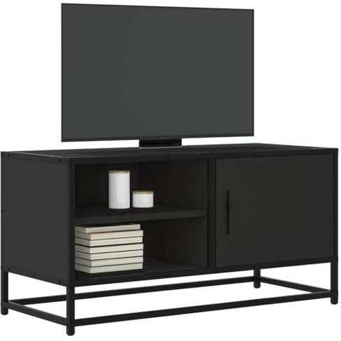 YITHOPI TV-Schrank Schwarz Medienschrank TV Regal für Wohnzimmer Arbeitszimmer 80x34,5x40 cm Holzwerkstoff und Metall