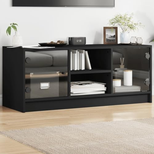 RMIHSJG TV-Schrank mit Glastüren Schwarz tv kommode Fernsehschrank HiFi Rack hängeschrank 102x37x42 cm