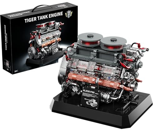 muuchuu Technik Tiger Panzer Motor Bauspielzeug, Funktionierender Militärfahrzeugmotor Erwachsene zum Bauen, MOC Mechanisch Elektrische Hobby Projekt Bausätze, Geschenke Kinder Jugendliche 14+