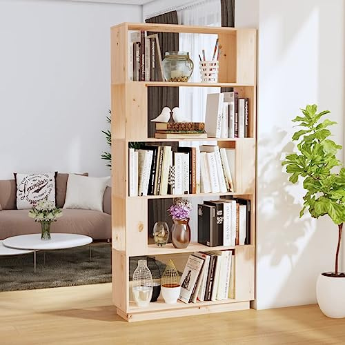 KTHLBRH Massiver Kiefernholz Bücherschrank als Raumteiler mit offener Regalfläche für Bücher, Zeitschriften und Deko - Naturbelassenes Holzregal mit rustikaler Optik und Stabiler