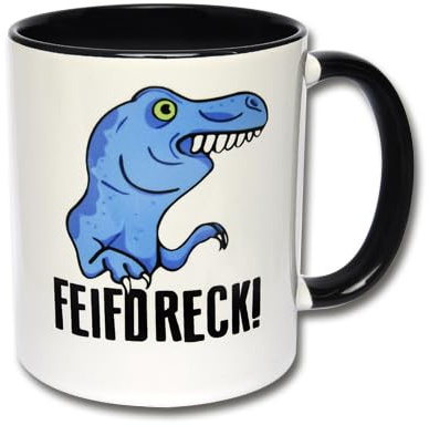 Lustige Tasse mit T-Rex FEIFDRECK! Kaffeetasse Dinosaurier, Kaffeebecher, Spruchtasse mit Dino, Geschenk für Kollegen & Freunde (A: Schwarz-Weiße Tasse)