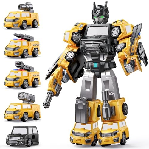 5 en 1 Robot Transform Jouet 5 6 Ans Garçon,Transforming Voiture Cadeau Garcon 5 6 7 Ans,STEM Camion Jouet Enfant 3 4 5 6 7 8 Ans Garçon