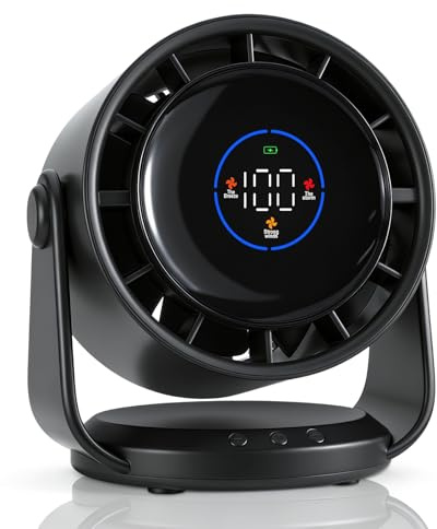 Ventilador de Escritorio Recargable,Ventilador Personal Portátil Ultrasilencioso con Batería,105° Ajustable y Montable en Pared,Ventilador Refrescante Digital para Dormitorio Oficina Viaje Hogar