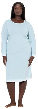 Ulla Popken Damen große Größen Übergrößen Plus Size Nachthemd, Spitze, Oversized, Rundhals, Langarm eismeerblau 62+ 812438700-62+