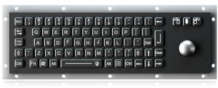 K-TEK-A343-OTB-BL-BT-DWP Stainless Steel Industrial Keyboard with Optical Trackball, IP65 Waterproof Vandal Proof, Rear Panel Mount, 71 Keys with Backlight USB, Public Kiosk, Medical, Industrial
