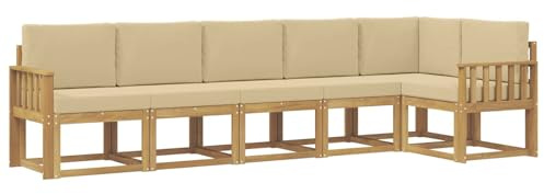 vidaXL Outdoor-Sofagarnitur mit Kissen 6 pcs Weiß und Beige Polyester, Garten, modernes, wetterfestes Ecksofa, Sitzgelegenheit für draußen, Terrassenmöbel, entspannendes Set