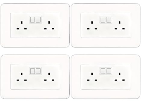 4 Pcs Double Socket Surround, White Light Switch Sticker Cover, Self-Adhesive Wall Socket Stickers for Woll Sockets and Switches(14.6cm*8.6cm)