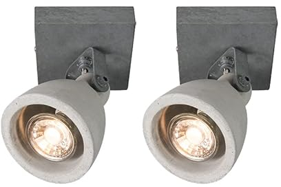 QAZQA - Industrie I Vintage I Set aus 2 Industrie I Vintage In Spots grau Beton 1-Flammig - Creto I Wohnzimmer I Schlafzimmer - SteinI Rund - LED geeignet GU10
