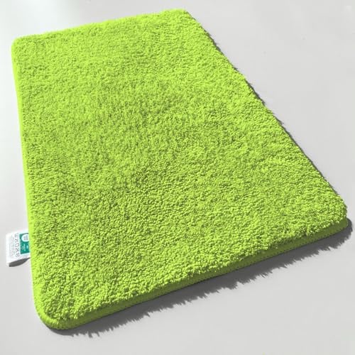 casa pura Badematte weicher, Flauschiger Badezimmerteppich in Shaggy Optik, Badvorleger rutschfest waschbar - Duschvorleger, Teppich Fußmatte für Badezimmer, Dusche 70 x 120 cm, Limone Sky Soft