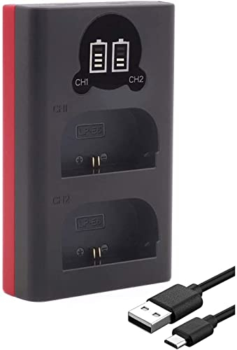 Baxxtar 18602 - Compatible avec Batterie Canon LP-E6 LP-E6N LP-E6NH - Mini Chargeur (Dual, LCD) - entrée USB-C et Micro-USB