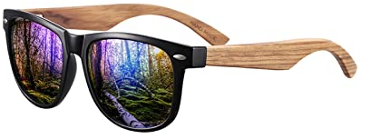 GREENTREEN Lunettes de Soleil Polarisées Bois pour Hommes et Femmes: Protection UV400 et Anti-éblouissement - pour Conduire Randonnée Plage Pêche et Voyage (bleu)
