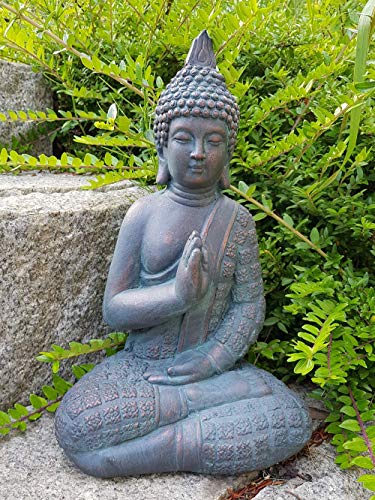 K&L Wall Art Sitzende Buddha Figur für Innen- und Außenbereich 33cm Feng Shui Deko Kunststein Statue Zen Gartenfigur Stein (33cm Bronze Optik)