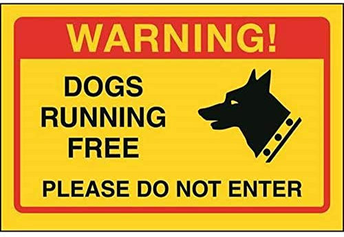 V Safety Dogs Running Free, Please Do Not Enter Sign - 150mm x 100mm - 1mm Yellow Rigid Plastic
