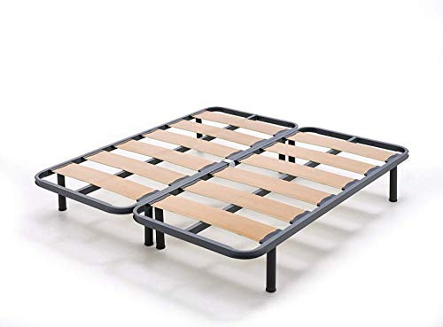 HOGAR24 ES Sommier à Lattes Larges renforcées (2 sommiers de 80 cm avec Serrage) + 8 Pieds cylindriques de 26 cm, 160 x 200 cm