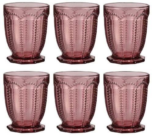 Set of 6 Embossed Pink Diamond 290ml Tumbler Drinking Glasses Alfresco Dining Glassware (DA05)