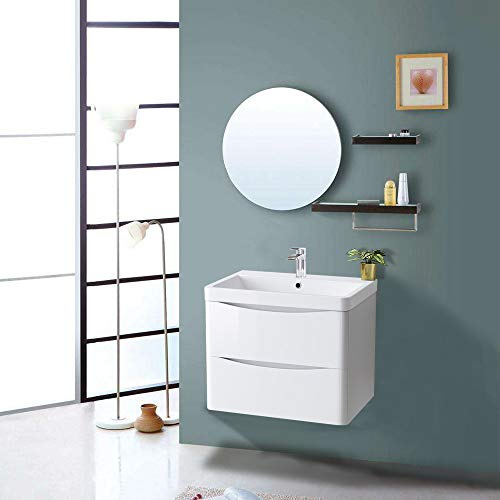 NRG Wall Mounted Vanity Sink Unit Basin, Drawer Storage 600mm Gloss White | Bathroom Drawer Storage Furniture, Ideal for Any Home Décor
