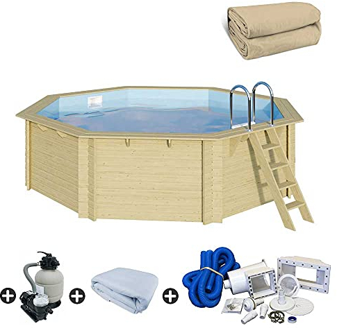 Trend Holzpool Set Achteck 470 x 470 x 124 cm Innenhülle Sand